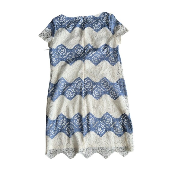 Suiti Lace Shift Dress Blue White Scallop Floral Overlay Short Sleeve Sz 10P - Picture 5 of 12